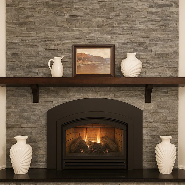 Gas Fireplace with stone wall